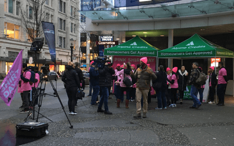 pinkshirtday-Volunteers interviewed and on the road, and a reporter